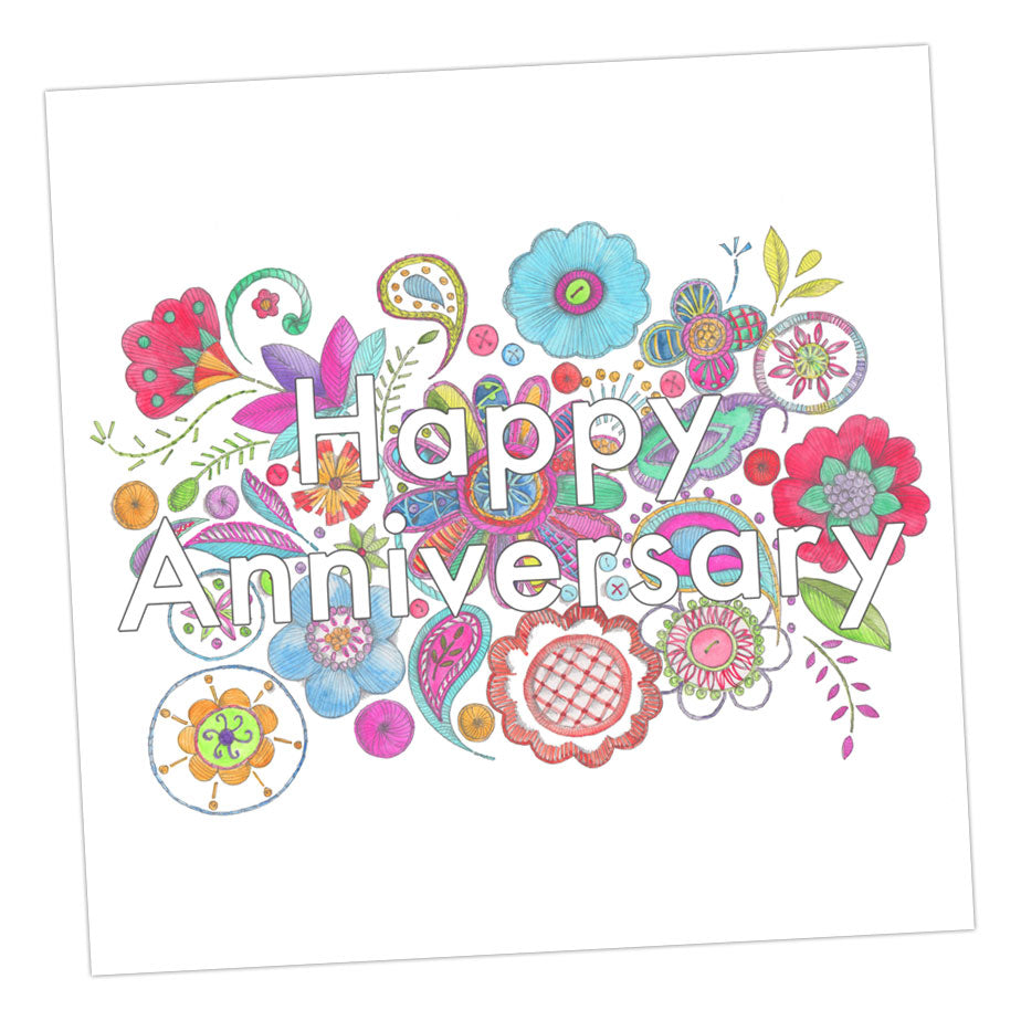 Embroidered Happy Anniversary Greeting Card Greeting & Note Cards Crumble and Core   