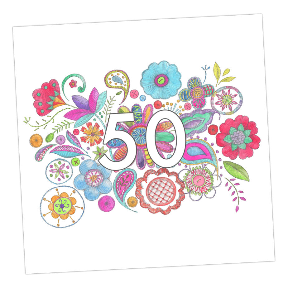 Embroidered 50th Greeting Card Greeting & Note Cards Crumble and Core   