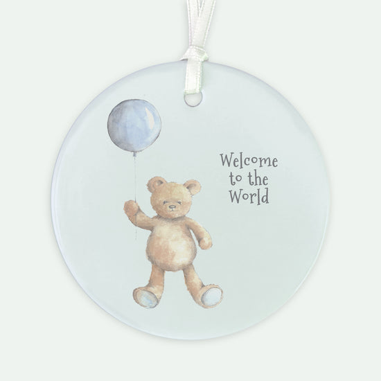 Hanging Ceramic Decoration - Baby Boy Teddy and Balloon Decor Crumble and Core   