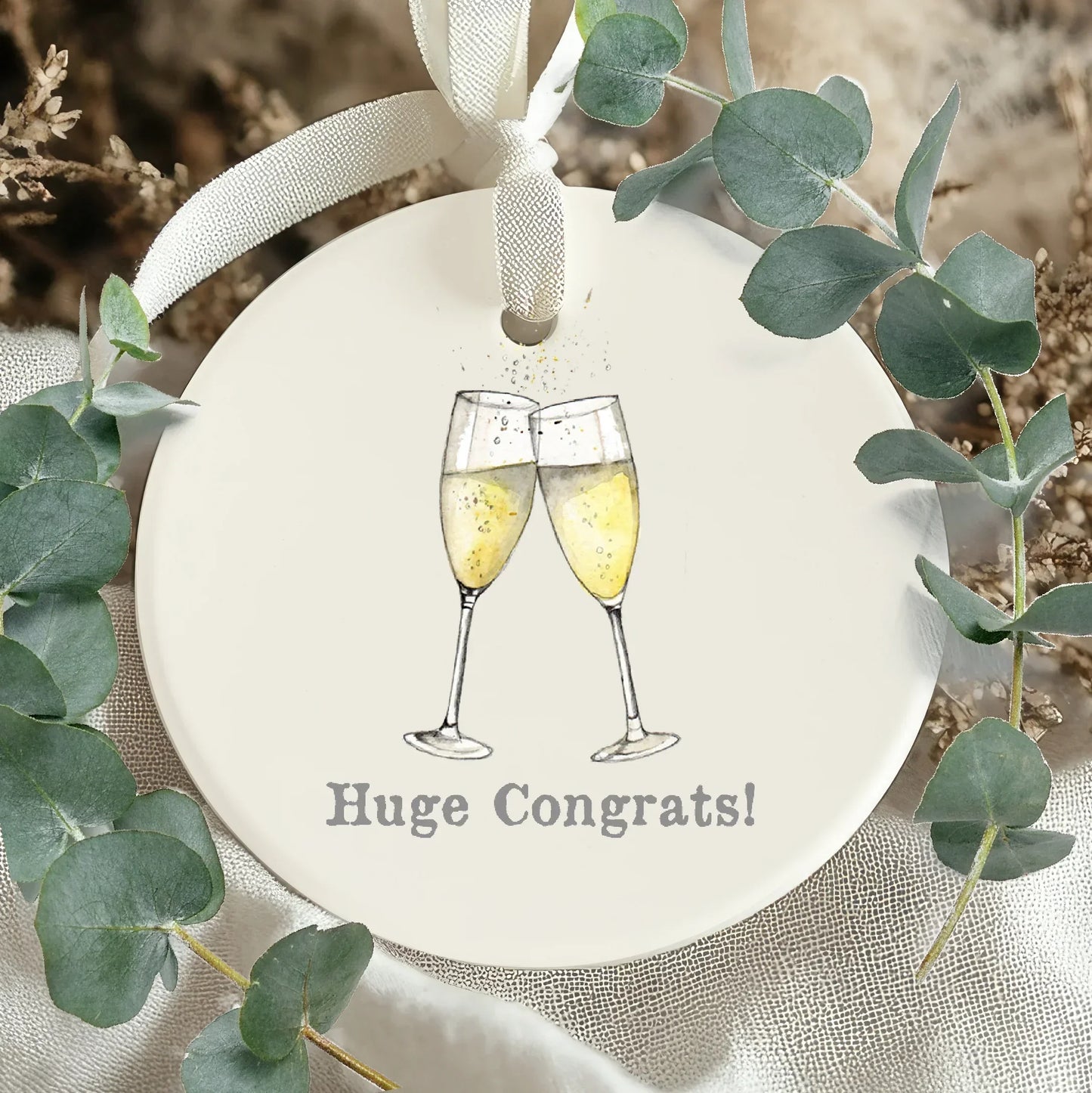 Hanging Decoration - Congratulations Card with Ceramic Keepsake - Bubbles Congrats - Crumble and Core
