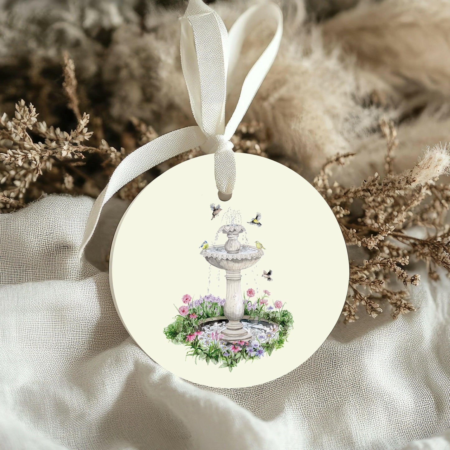 Hanging Ceramic Decoration – Glossy Ornament with Ribbon | Unique Bird Bath Gift