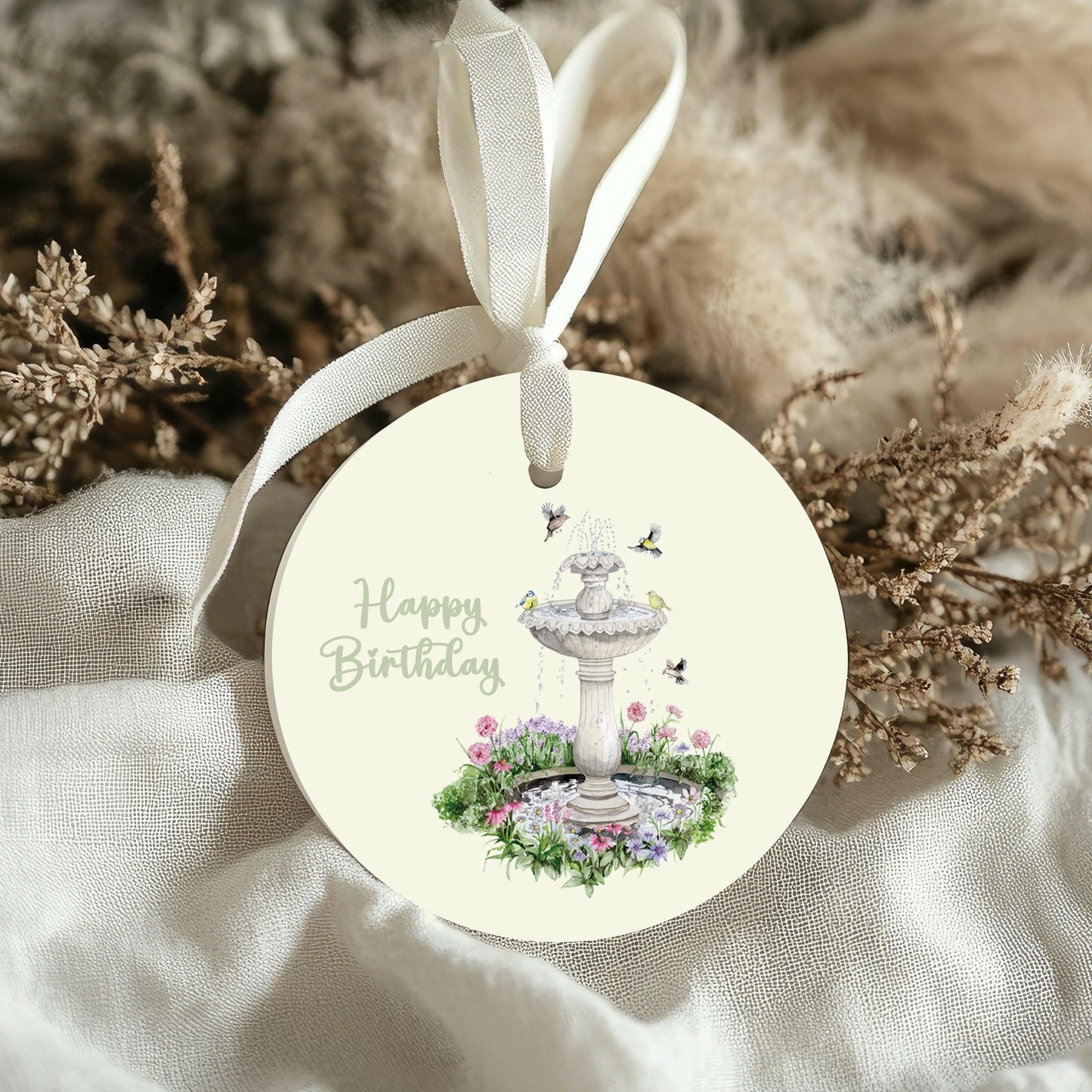 Hanging Ceramic Decoration – Glossy Ornament with Ribbon | Unique Bird Bath Birthday Gift