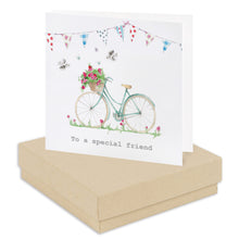 Load image into Gallery viewer, Boxed To a Special Friend Bicycle Earring Card Earrings Crumble and Core Kraft  

