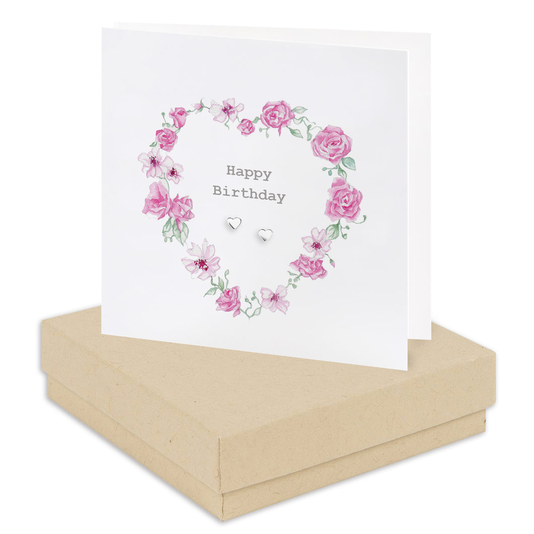 Boxed Floral Heart Happy Birthday Wreath Earring Card Earrings Crumble and Core Kraft  
