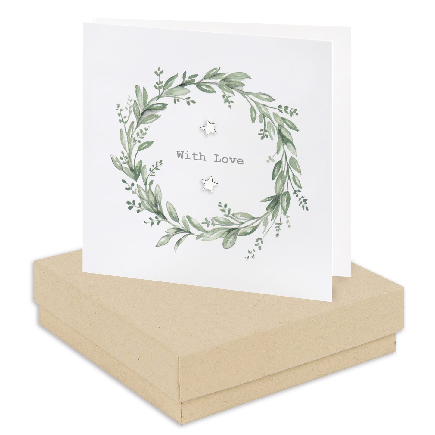 Boxed Eucalyptus With Love Wreath Earring Card Earrings Crumble and Core Kraft  