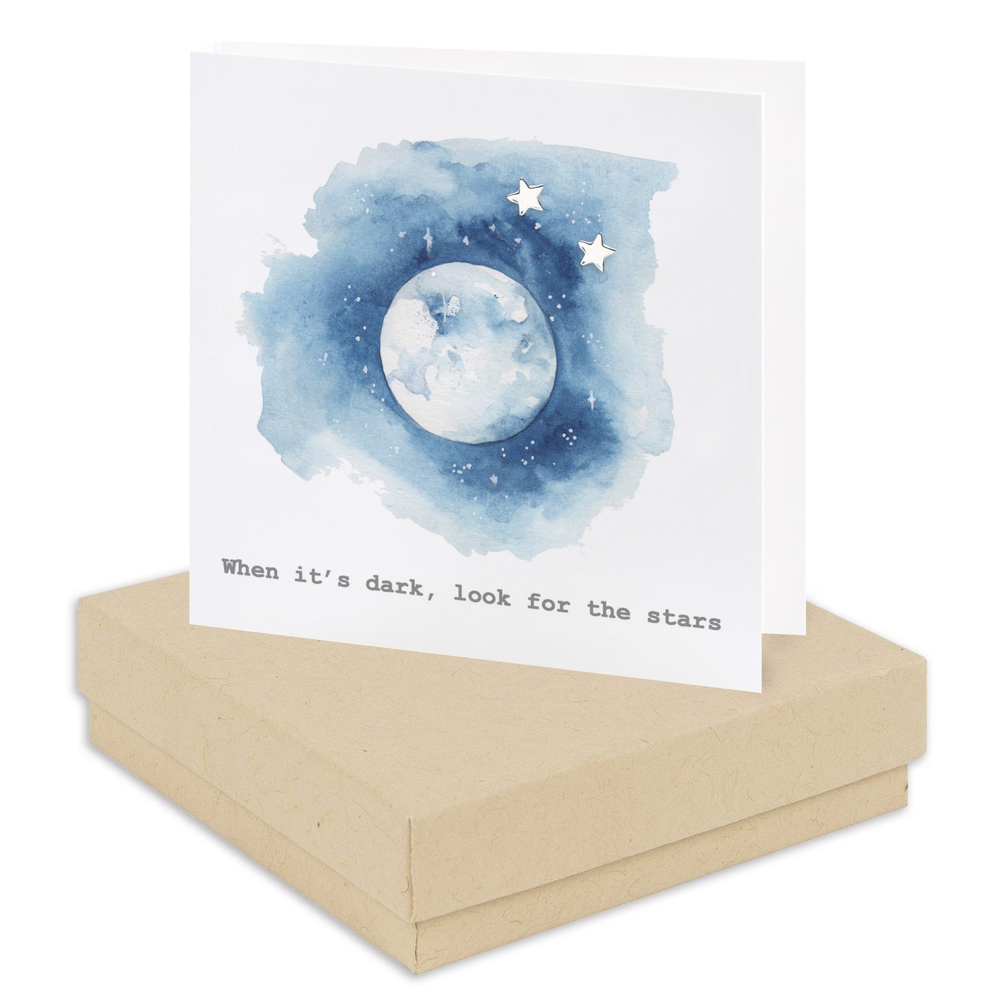 Boxed Moon When Its Dark Look For The Stars Earring Card Earrings Crumble and Core Kraft  