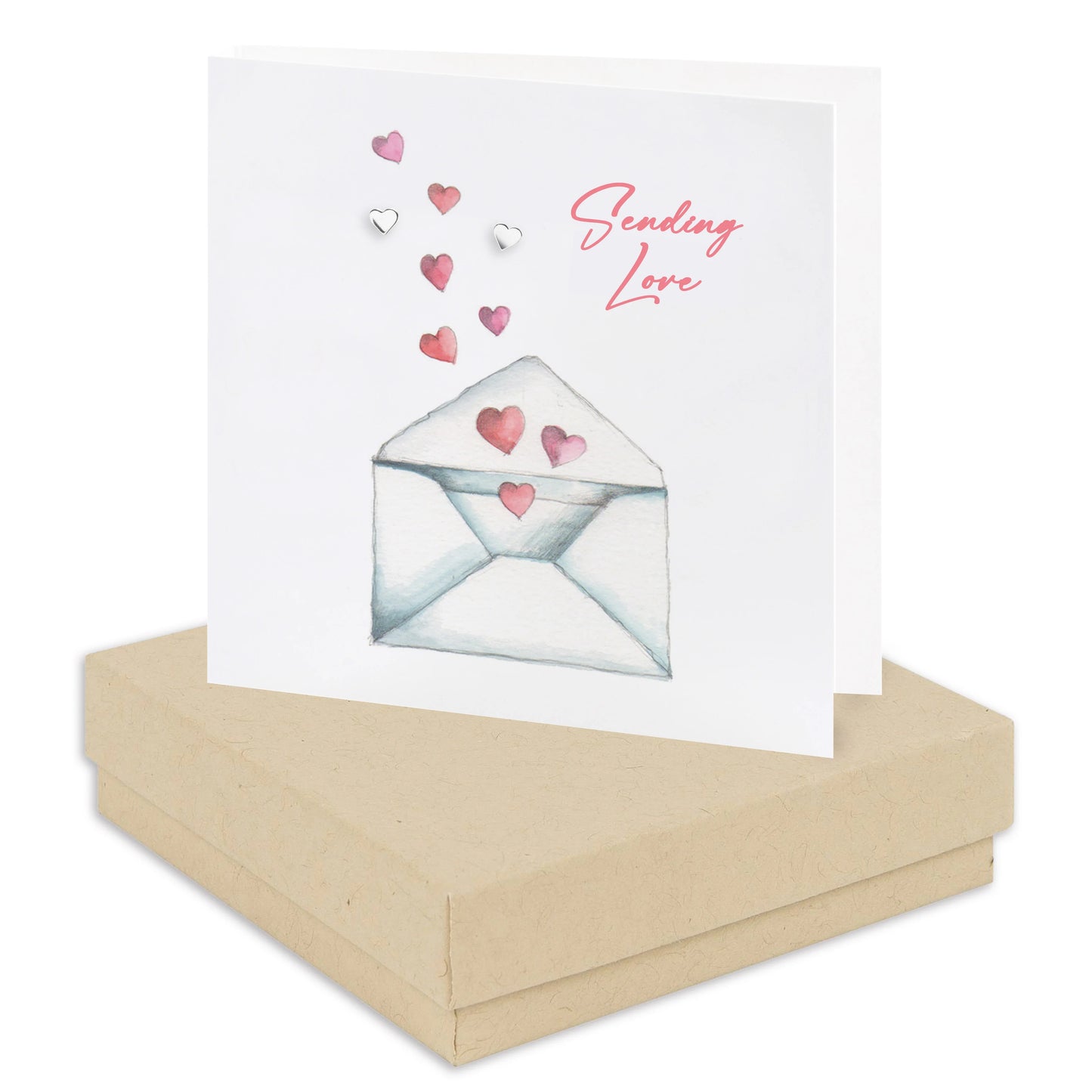 Handcrafted greeting card with envelope and hearts design, Sending Love message, boxed gift