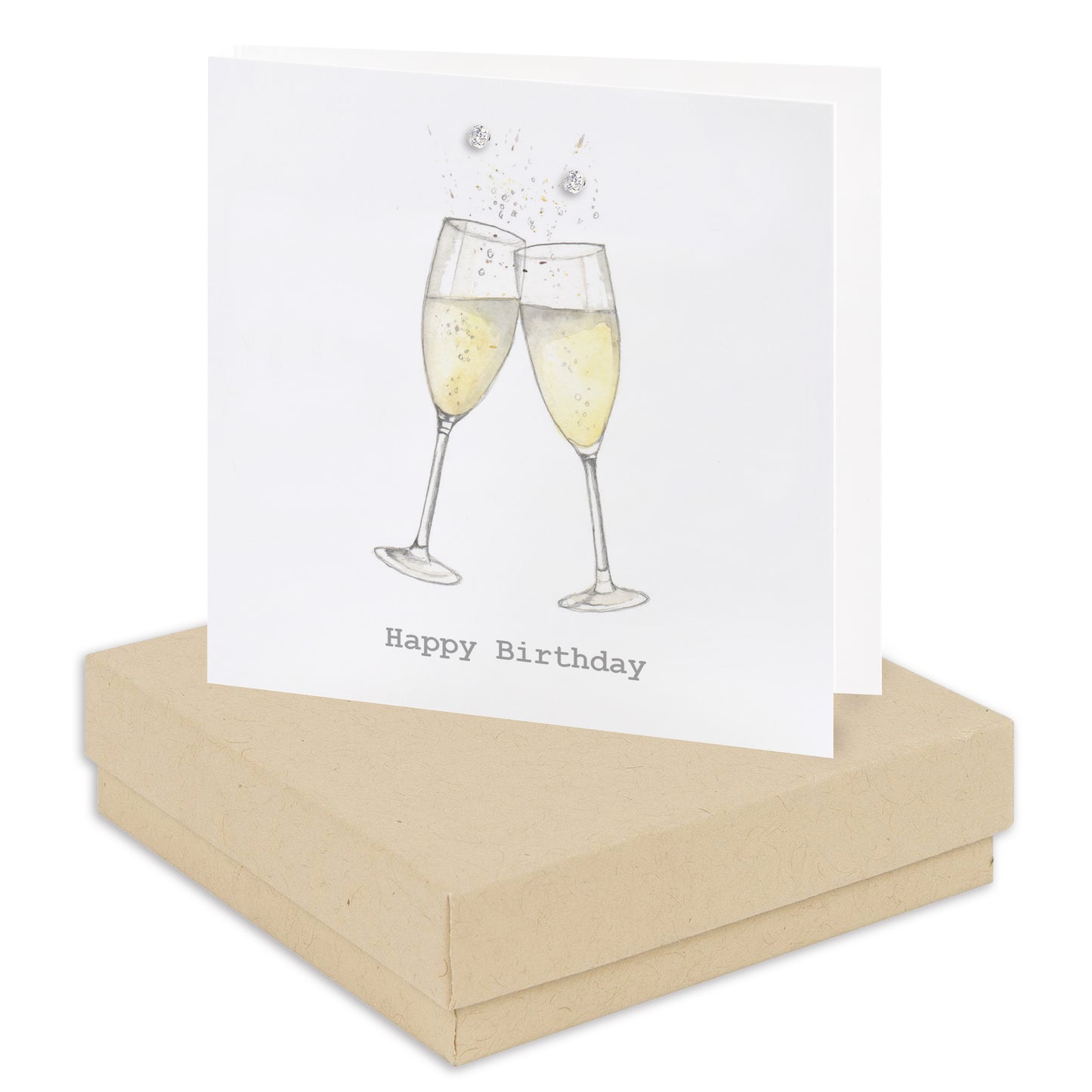 Boxed Champagne Glasses Happy Birthday Earring Card Earrings Crumble and Core Kraft  