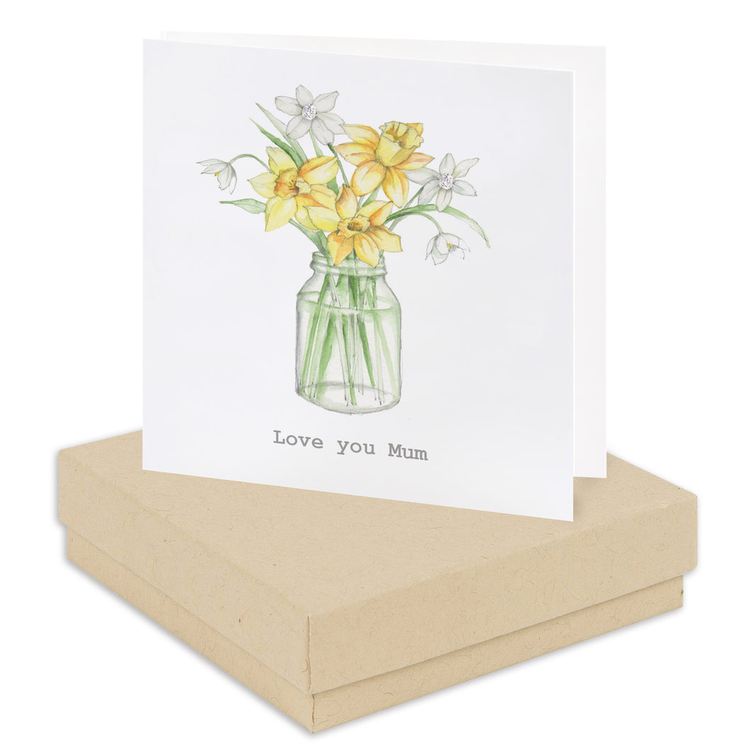 Boxed Love You Mum Daffodil Earring Card Earrings Crumble and Core Kraft  