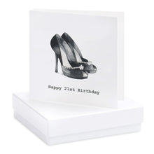 Load image into Gallery viewer, Boxed Black Heels 21st Birthday Earring Card Earrings Crumble and Core   
