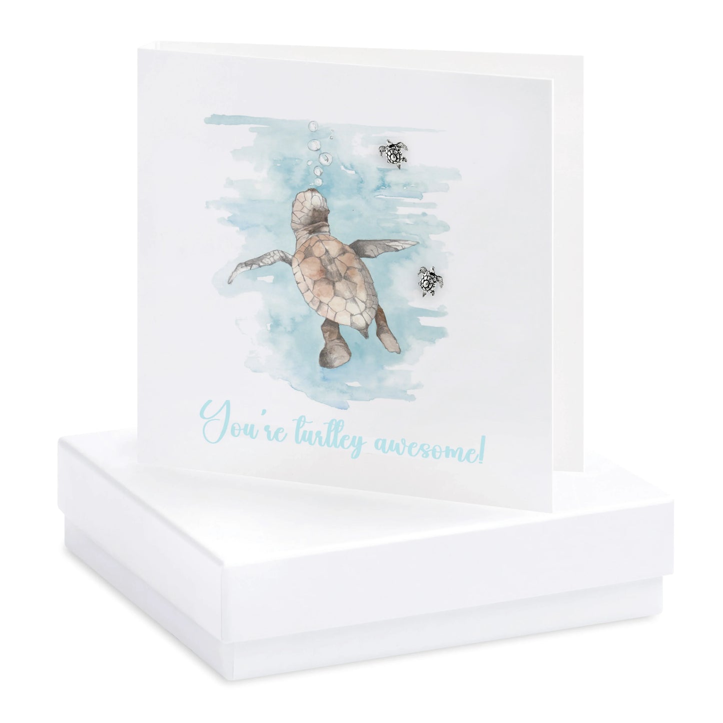 Handcrafted greeting card with illustrated sea turtle and 'You're turtley awesome!' message