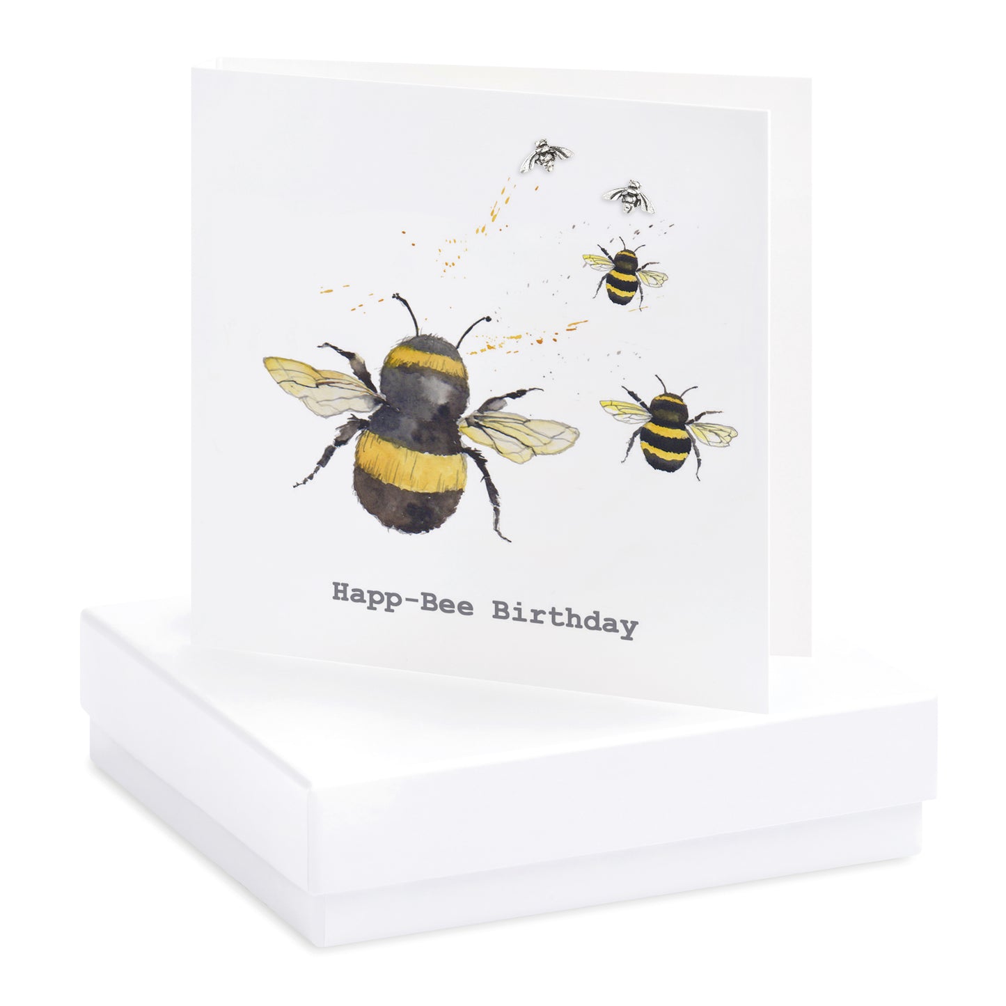 Sterling Silver Stud Earrings – Bee Design Boxed Gift Set with Birthday Card