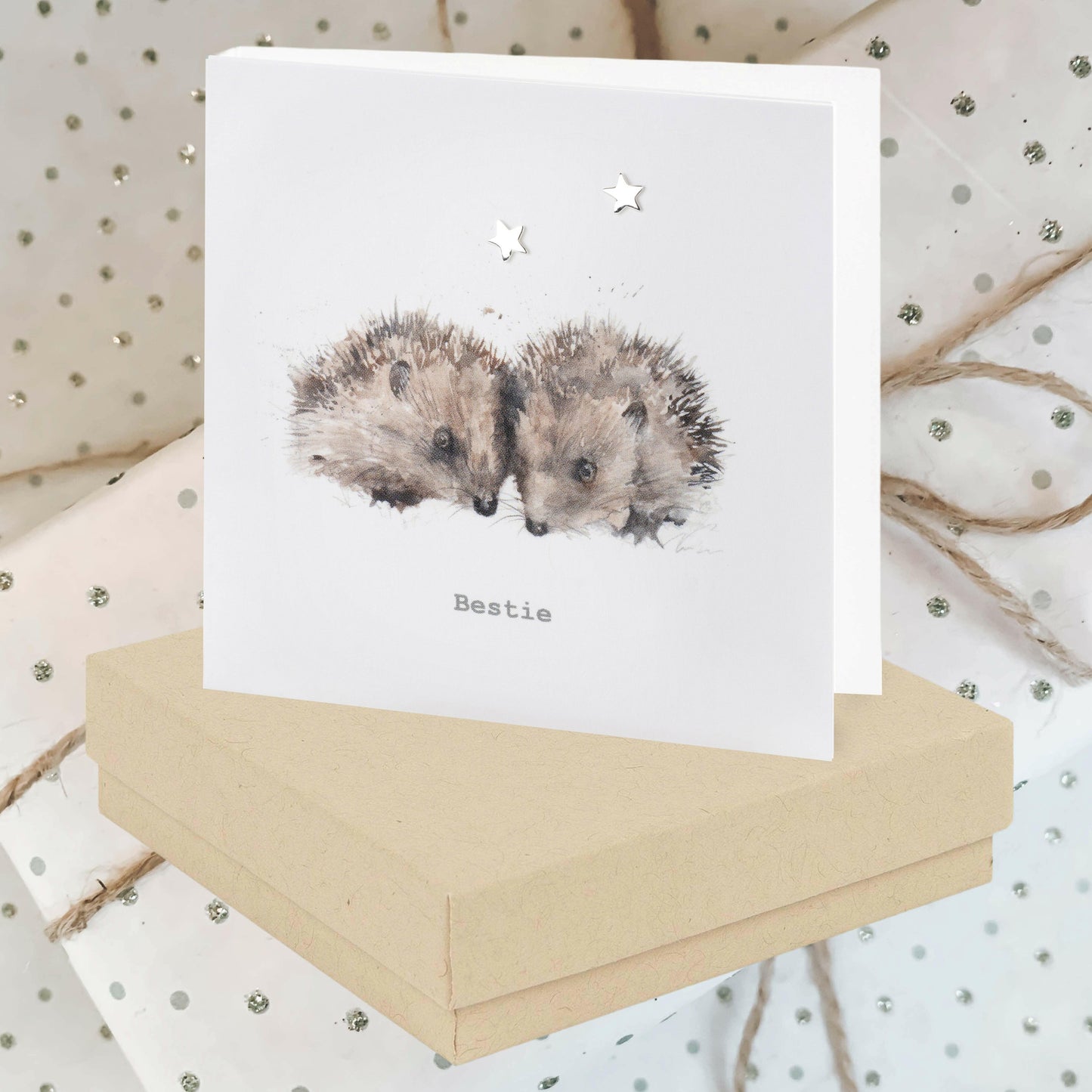 Sterling Silver Star Stud Earrings with Hedgehog Card Thoughtful Best Friend Gift - Crumble and Core