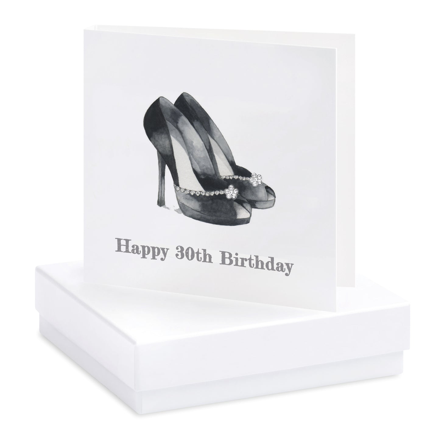 Sterling Silver Stud Earrings with 30th Birthday Card - Elegant Boxed Gift with Black Shoes Design - Crumble and Core
