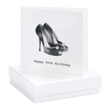 Load image into Gallery viewer, Boxed Black Shoes 60th Birthday Earring Card Earrings Crumble and Core   
