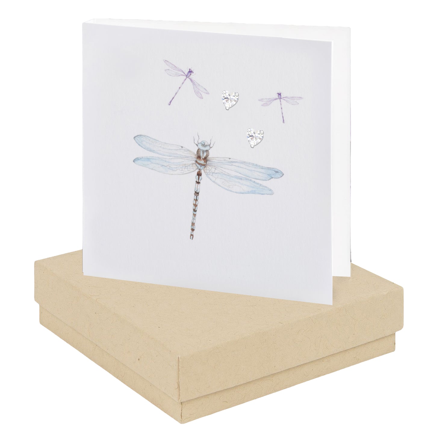 Sterling Silver Stud Earrings - Dragonfly Design With Gift Box & Card Set