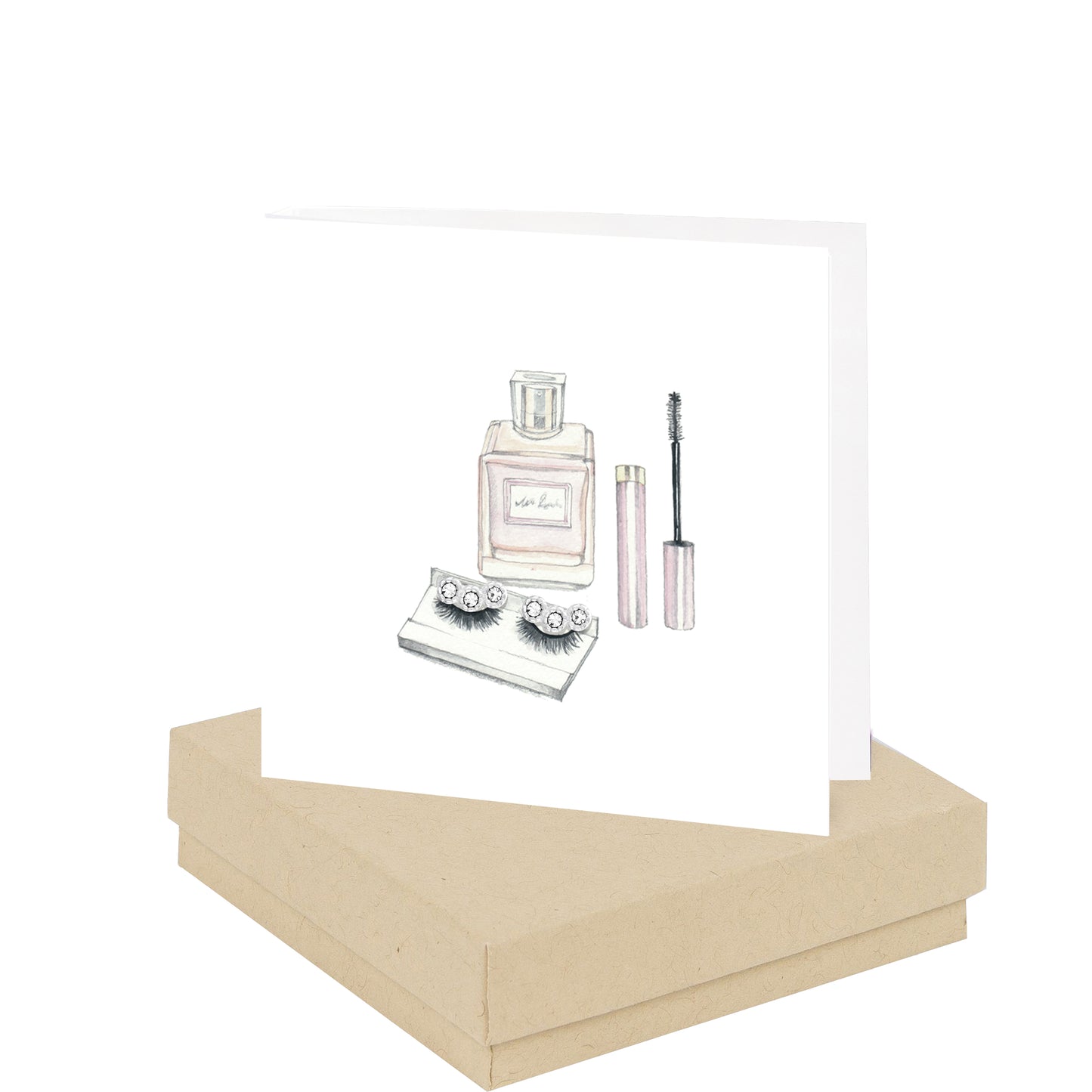 Tarjeta de aretes de maquillaje en caja
