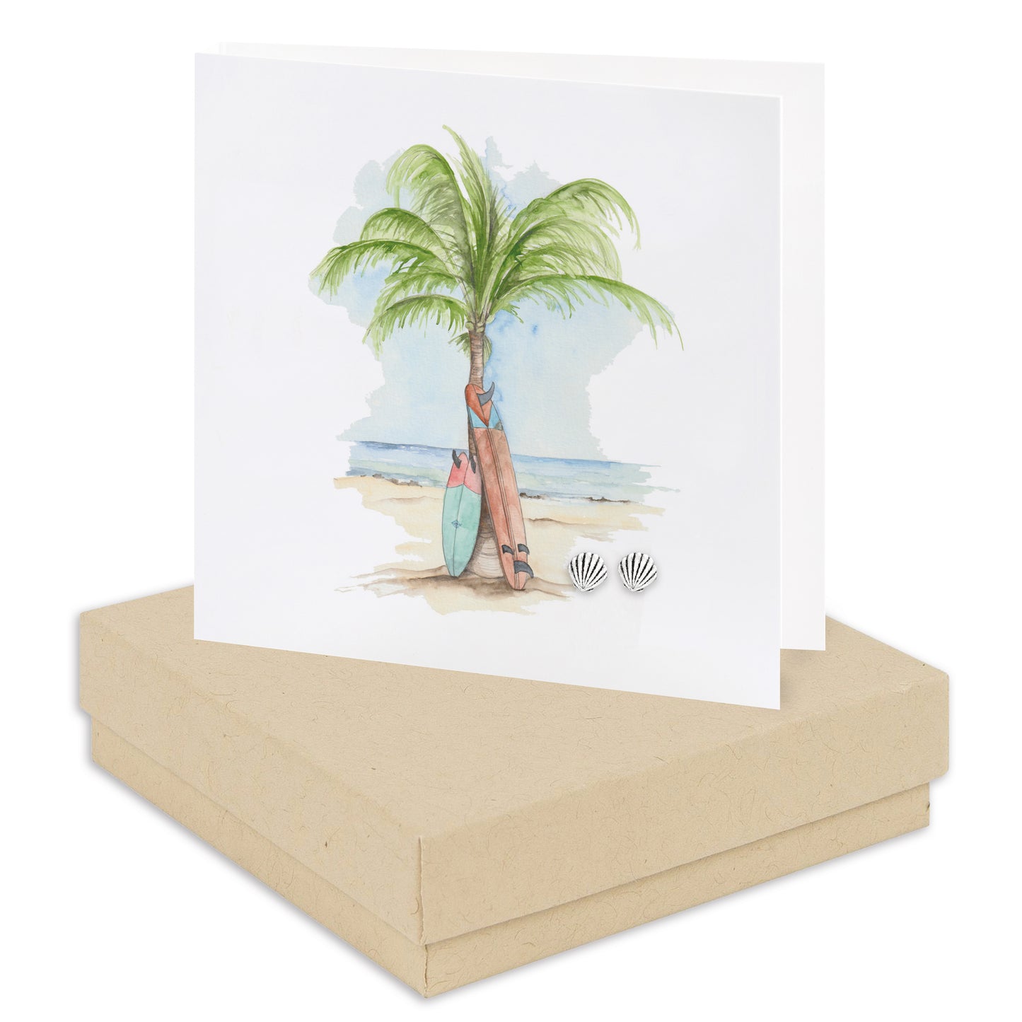 Sterling Silver Earrings – Shell Studs - Beach Inspired Gift Card - Boxed Gift Jewellery
