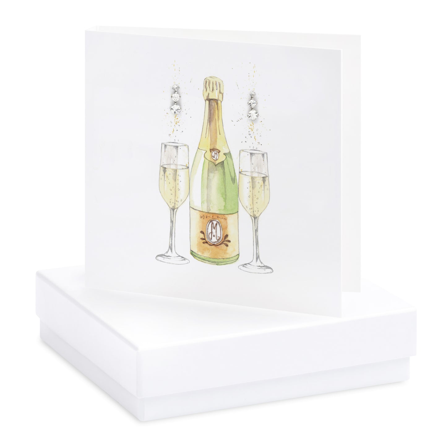 Boxed Champagne and Glasses Earring Card Earrings Crumble and Core White  