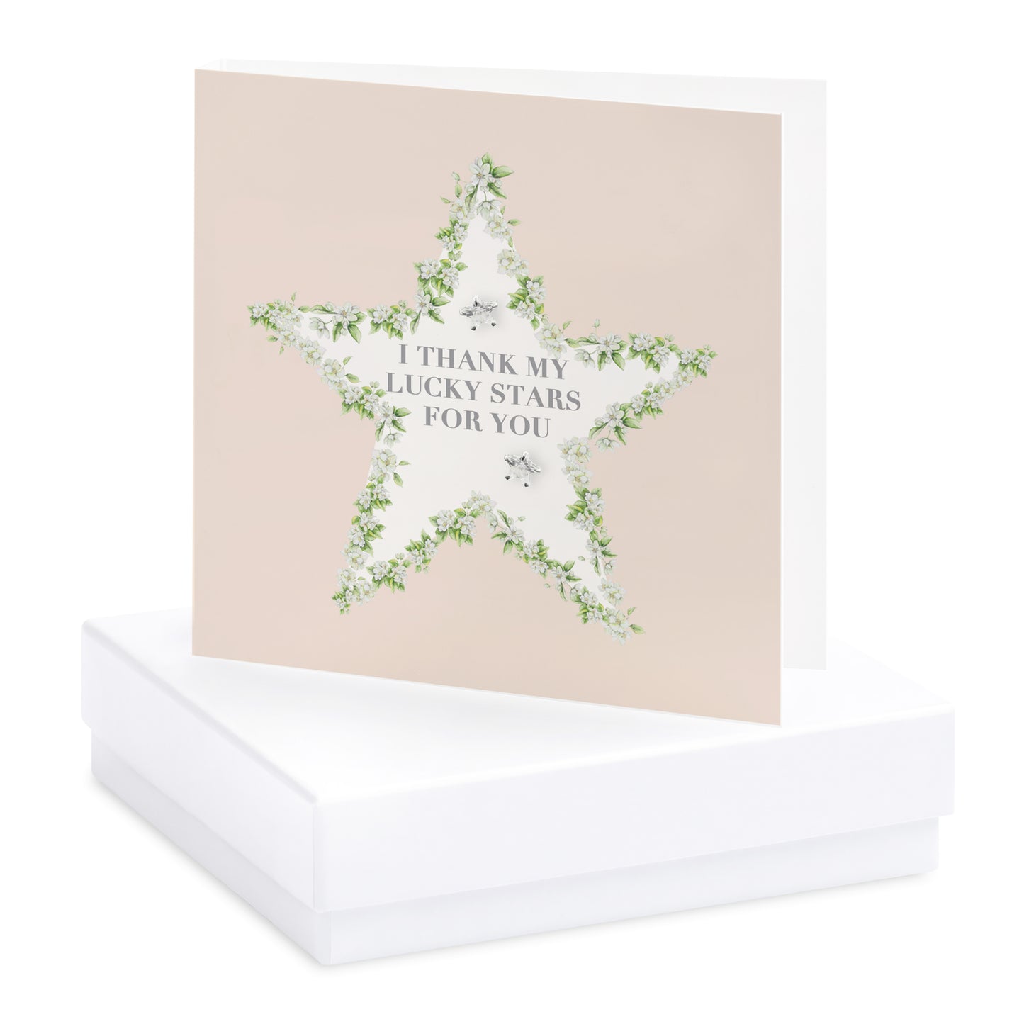 Vintage Sentiments Boxed Silver Earring Card Lucky Stars Earrings Crumble and Core White  