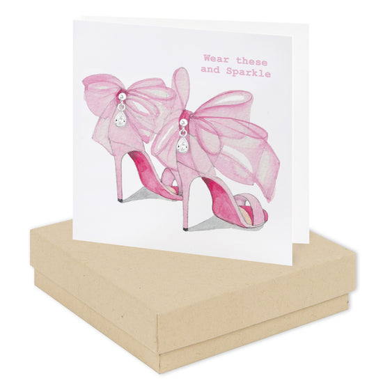 Boxed Silver Earring Card Pink Bow Shoes Earrings Crumble and Core Kraft  