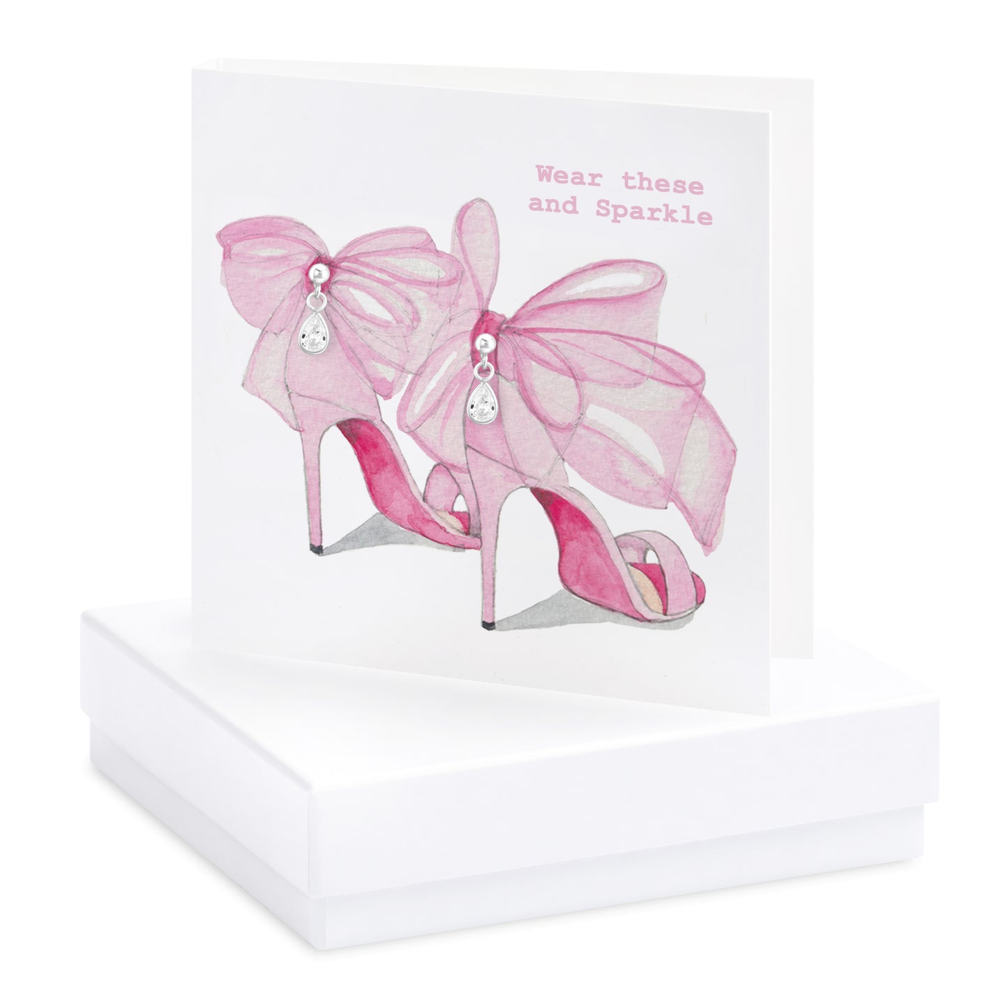 Boxed Silver Earring Card Pink Bow Shoes Earrings Crumble and Core White  