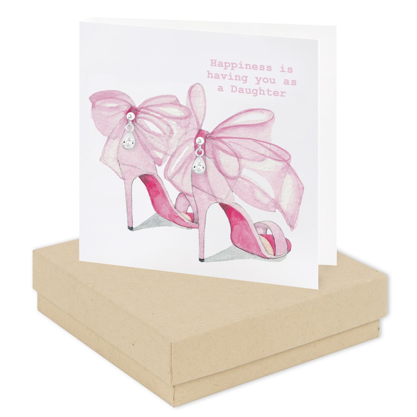 Boxed Silver Earring Card Pink Bow Shoes Daughter Earrings Crumble and Core Kraft  