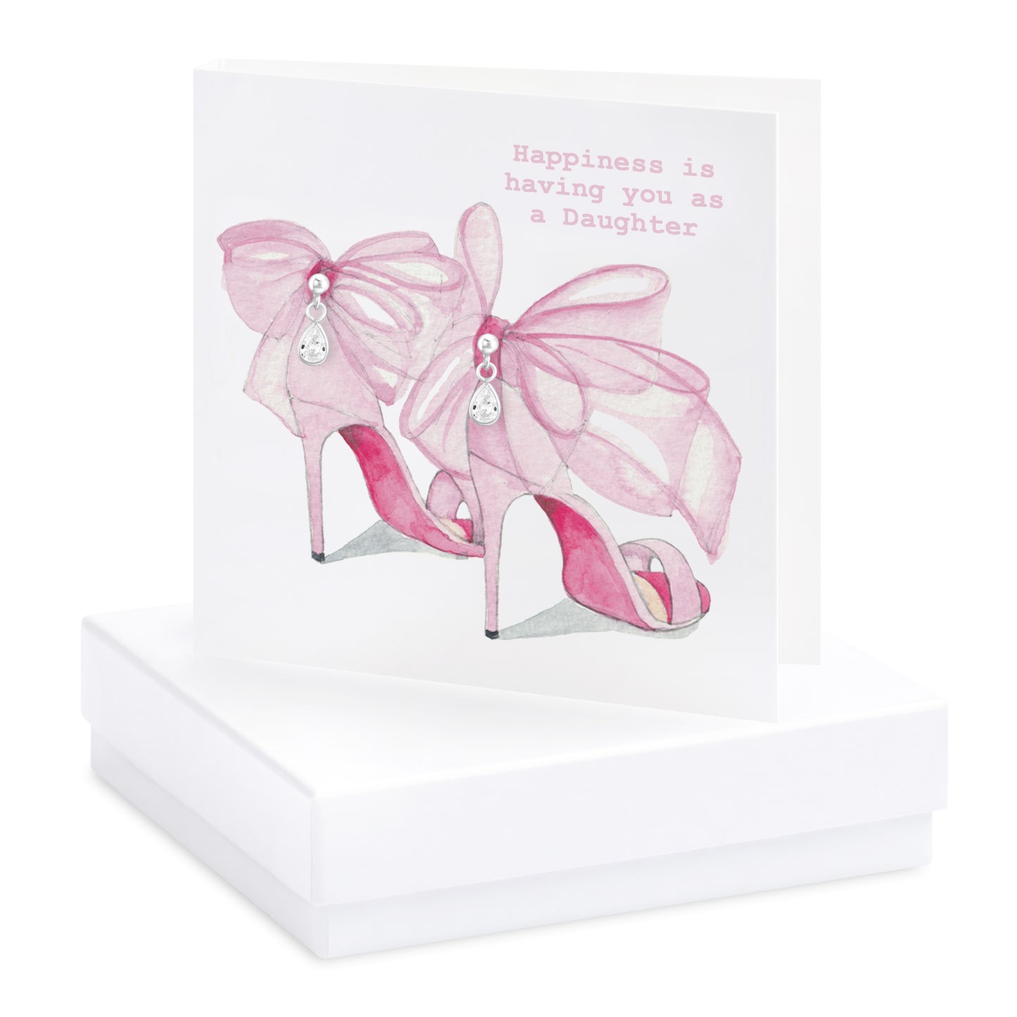 Boxed Silver Earring Card Pink Bow Shoes Daughter Earrings Crumble and Core White  