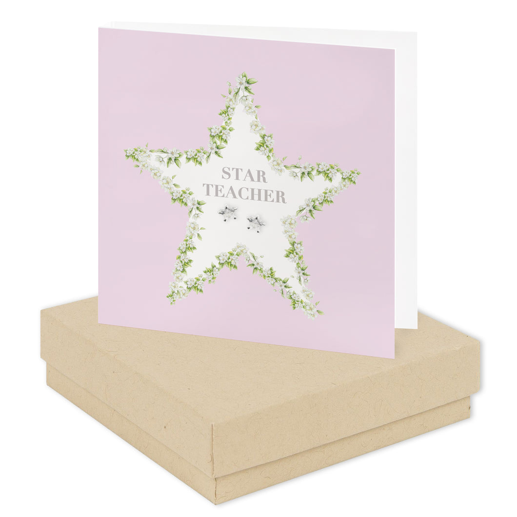 Vintage Sentiment Boxed Silver Earring Card Star Teacher Earrings Crumble and Core Kraft  