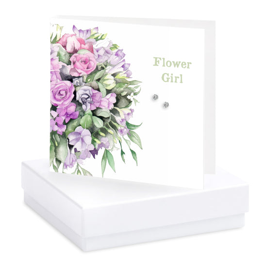 Tarjeta de arete de dama de honor floral en caja