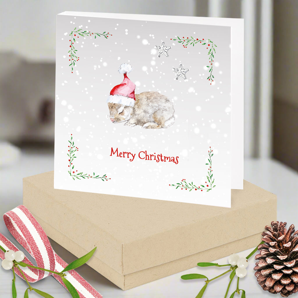 Sterling Silver Earrings – Christmas Bunny Studs with Cubic Zirconia Gift Box