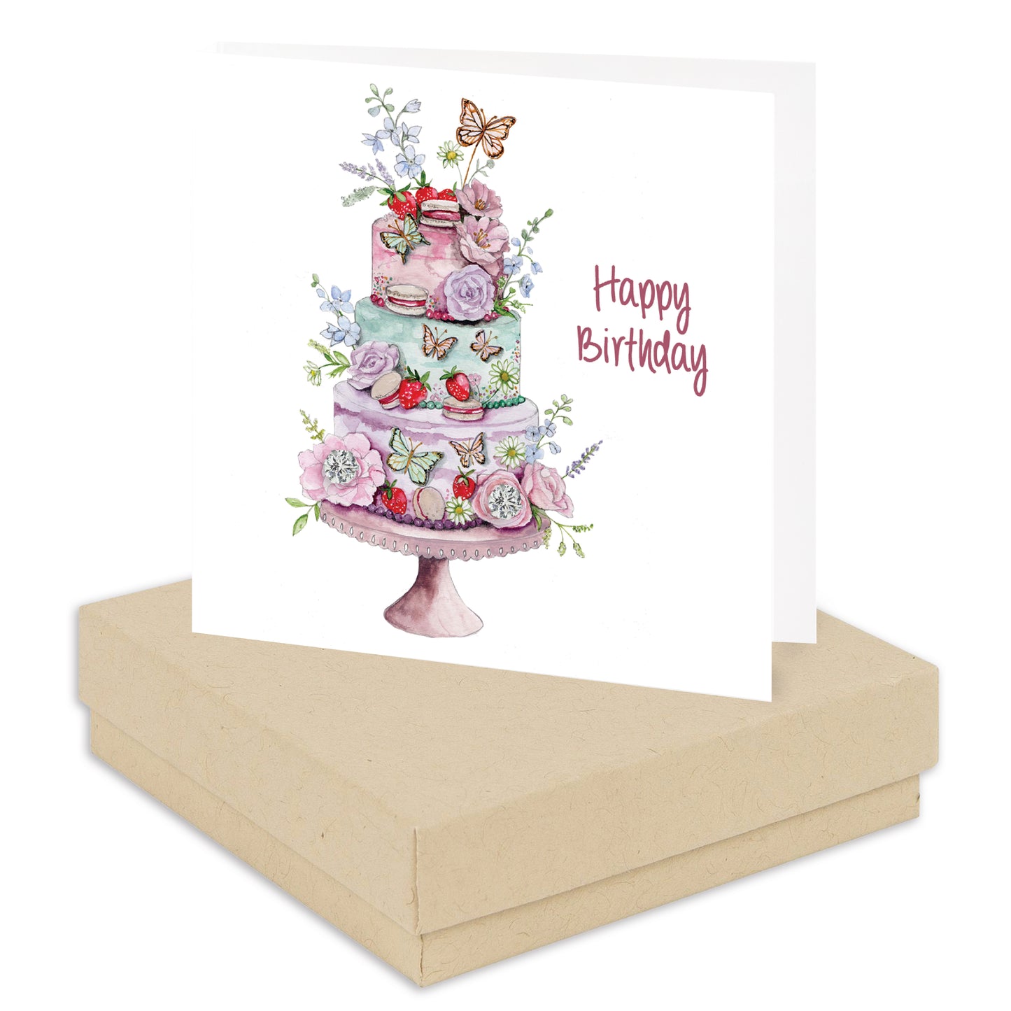 Biglietto per orecchini con cupcake di buon compleanno in scatola