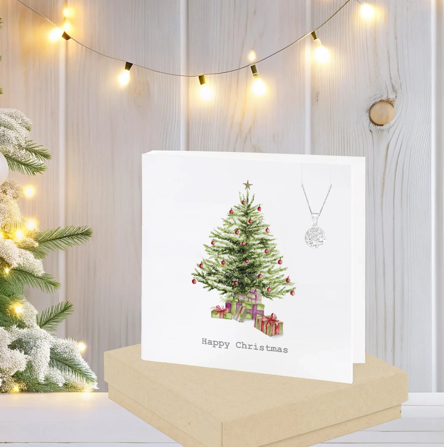 Sterling Silver Pendant Necklace - Gift Set with Box and Christmas Tree Card - Crumble and Core