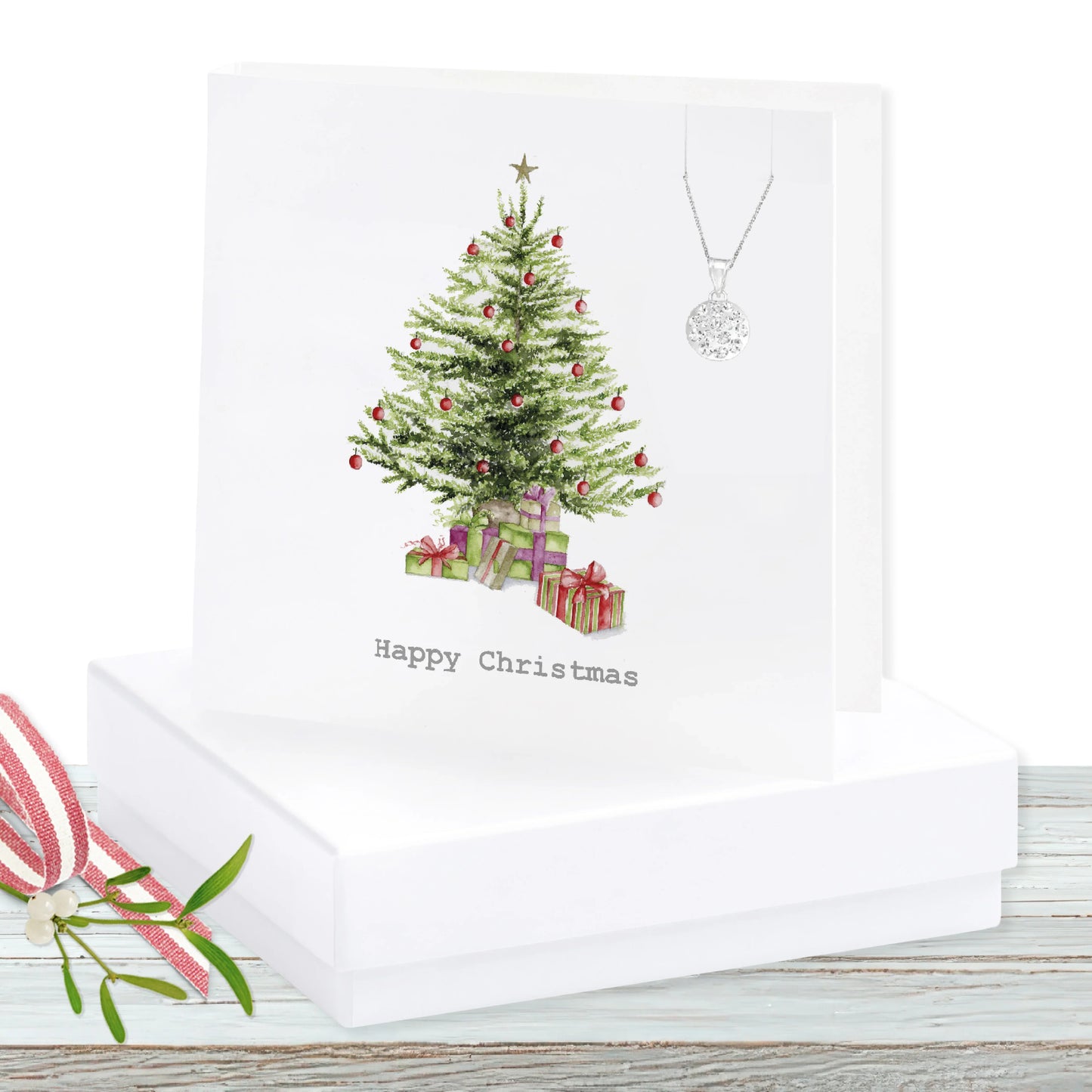 Sterling Silver Pendant Necklace - Gift Set with Box and Christmas Tree Card - Crumble and Core