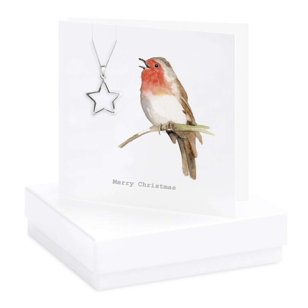 Boxed Christmas Robin Necklace Card