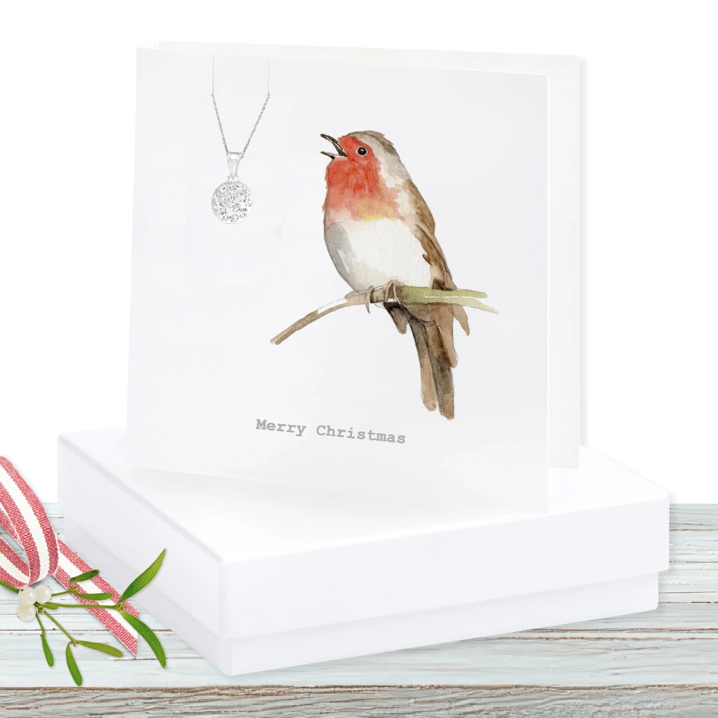 Sterling Silver Necklace and Illustrated Robin Card - Gift Boxed - Crumble and Core