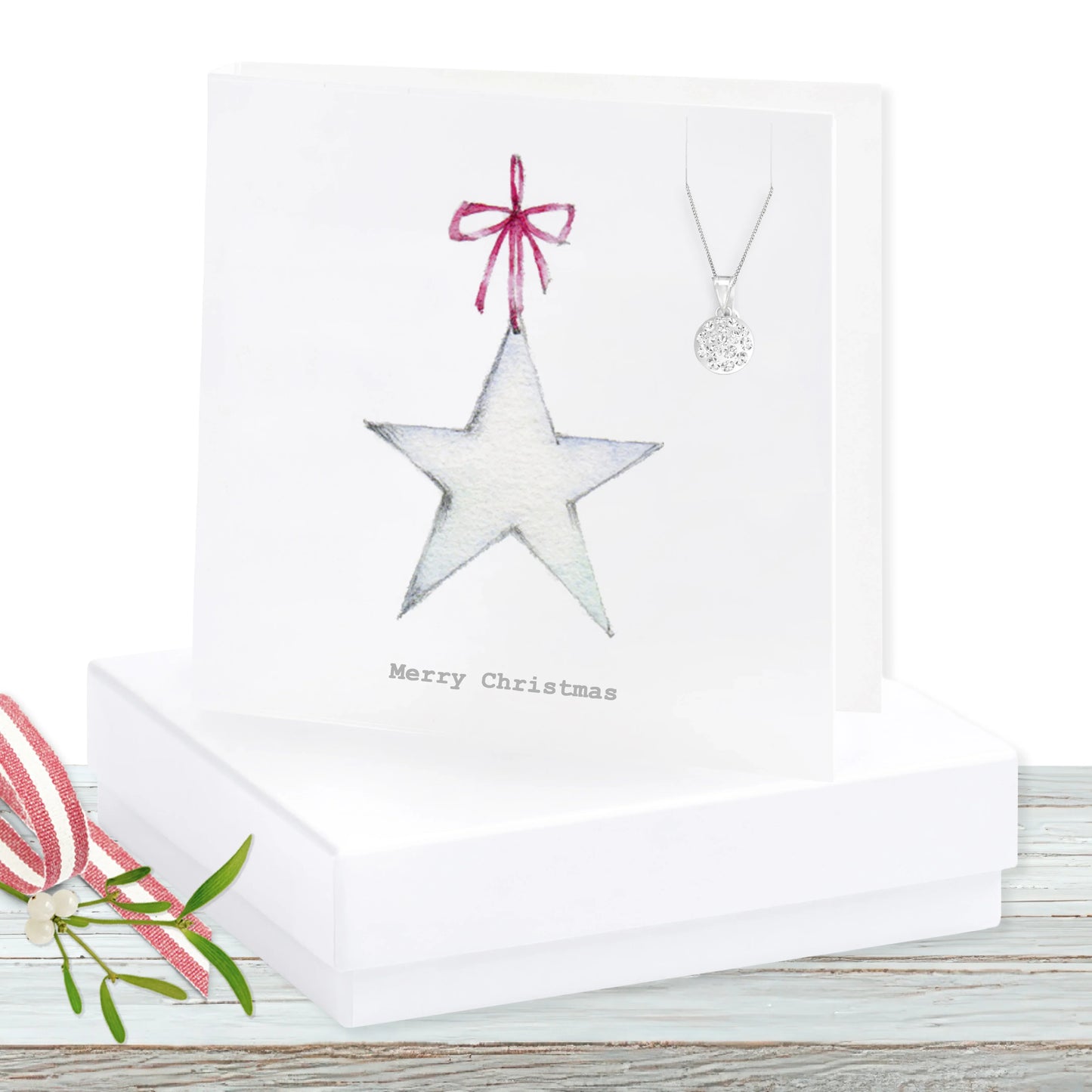 Christmas Sterling Silver Pendant Necklace with Crystals - Festive Gift Set with Gift Box - Crumble and Core