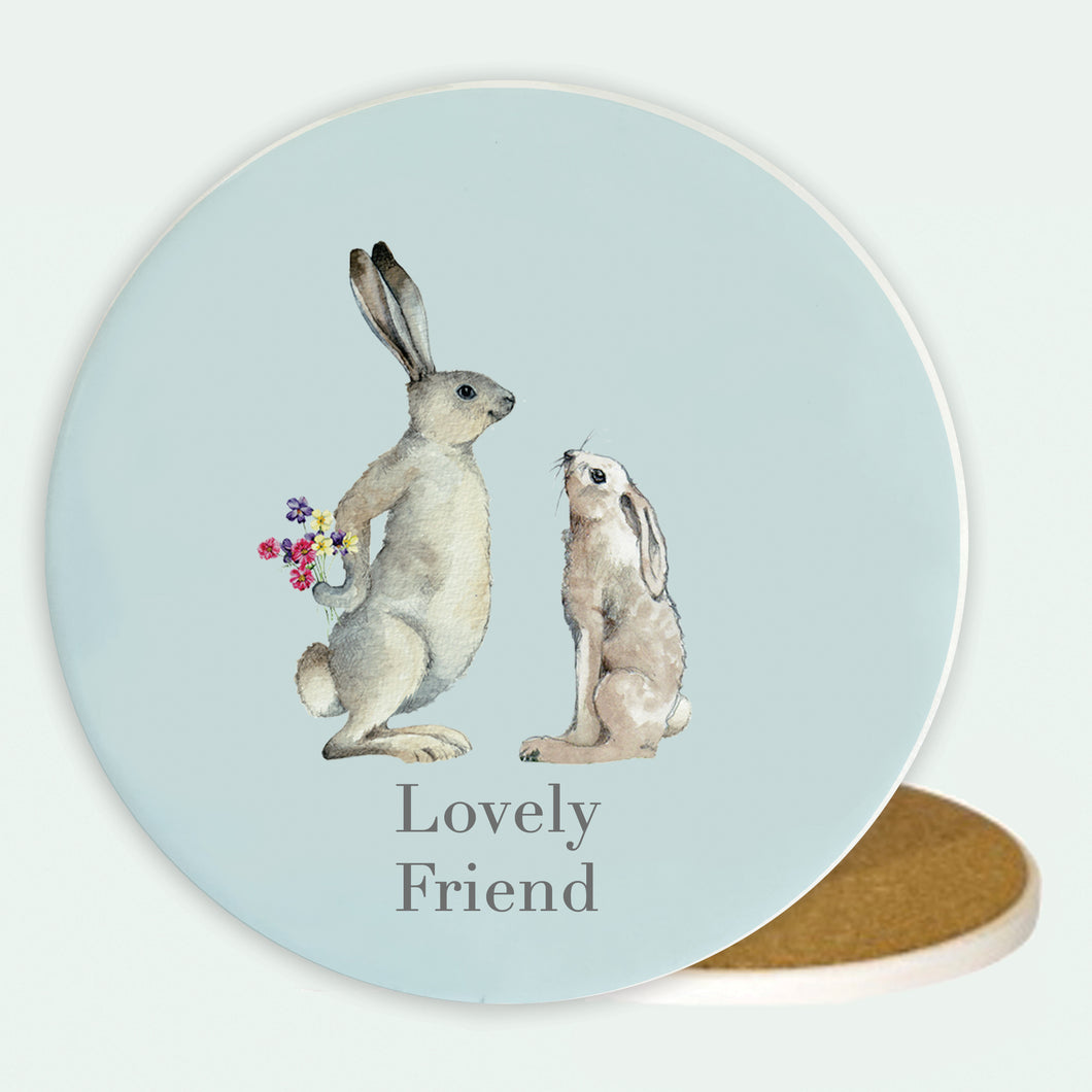 Ceramic Coaster - Hares Lovely Friend Coasters Crumble and Core   