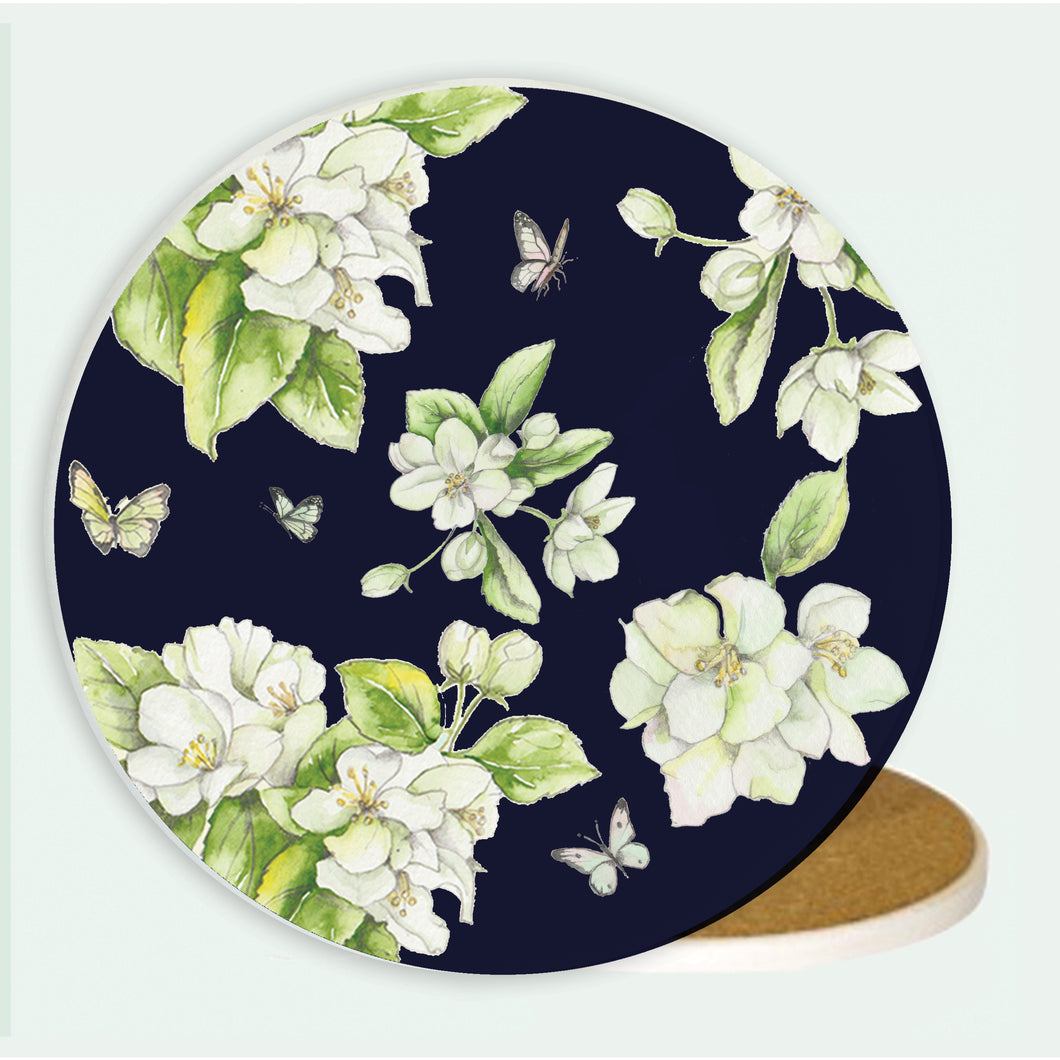 Ceramic Coaster - Navy Blossom Coasters Crumble and Core   