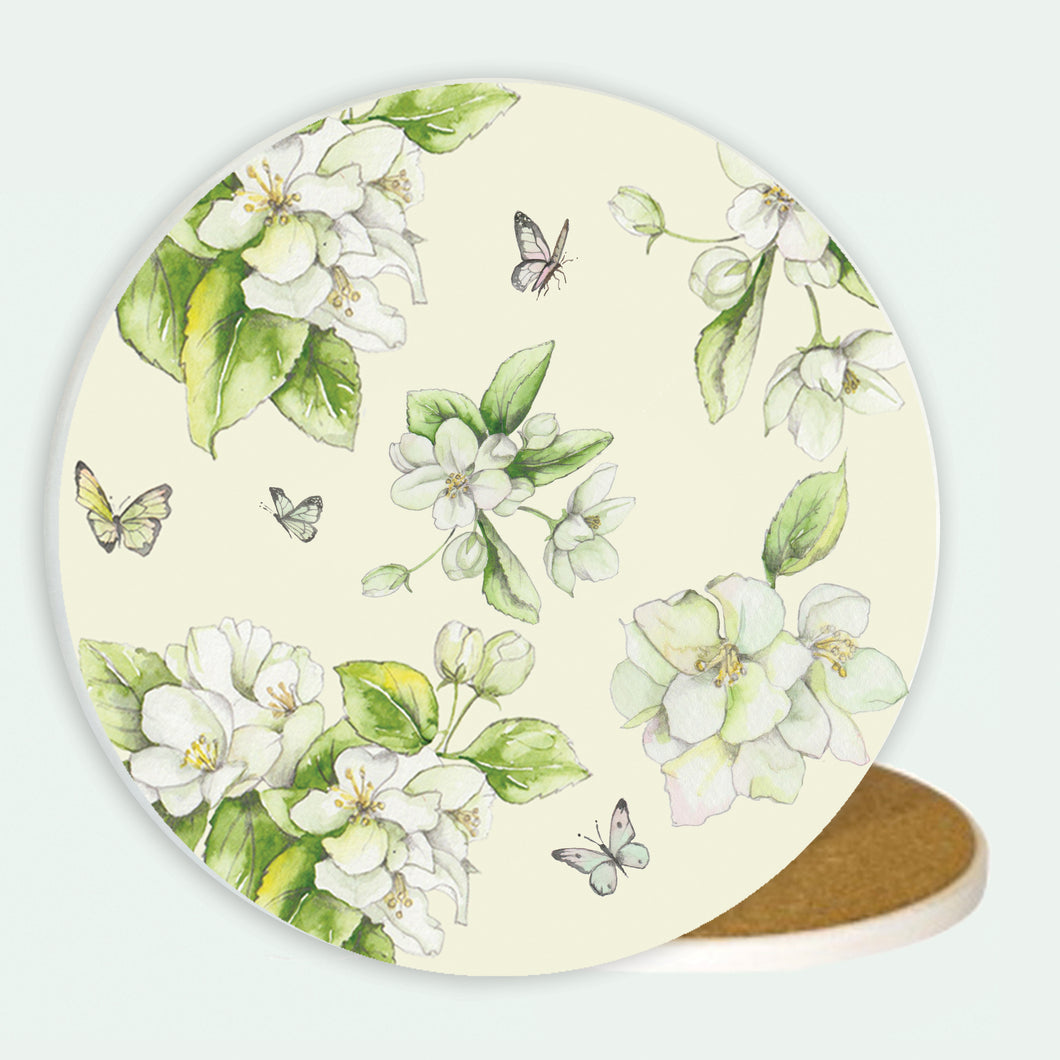 Ceramic Coaster - Cream Blossom Coasters Crumble and Core   