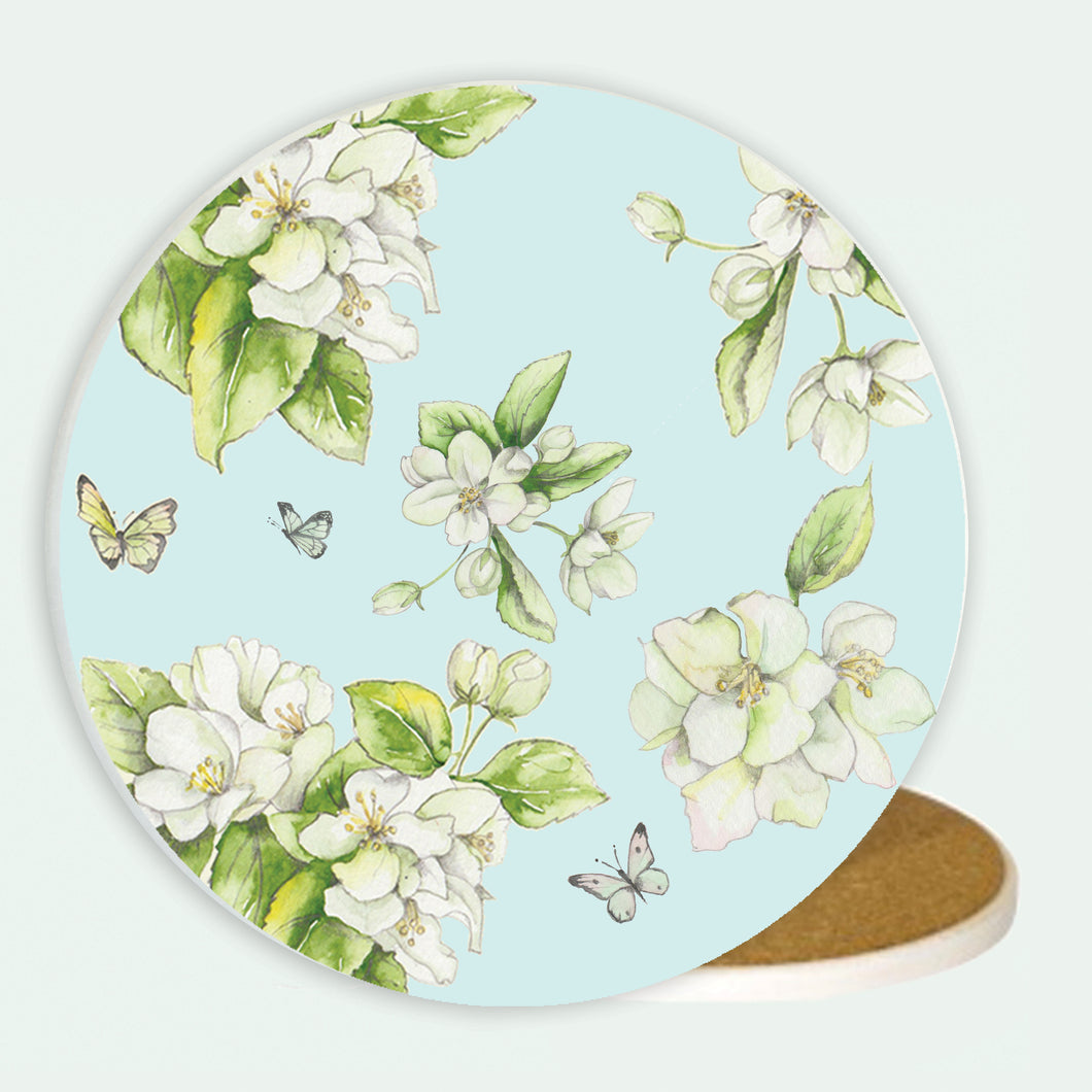 Ceramic Coaster - Aqua Blossom Coasters Crumble and Core   