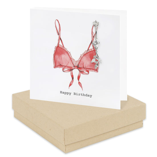 Boxed Birthday Bra Card with Surgical Steel Crystal Petals Navel Bar CP005 Body Jewelry Crumble and Core   