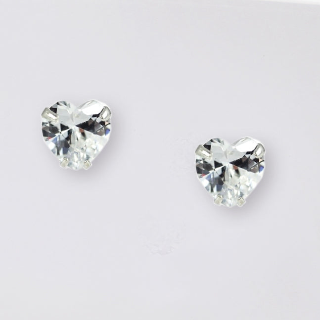 Cubic Zirconia Heart Silver Ear Stud Earrings Crumble and Core   