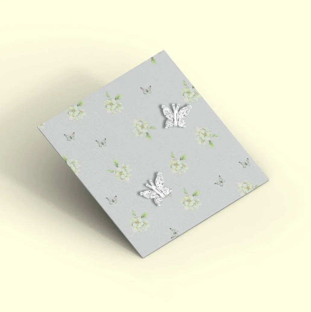 Silver Butterfly Earrings – Hypoallergenic Crystal Studs | 925 Sterling Jewelry Gift