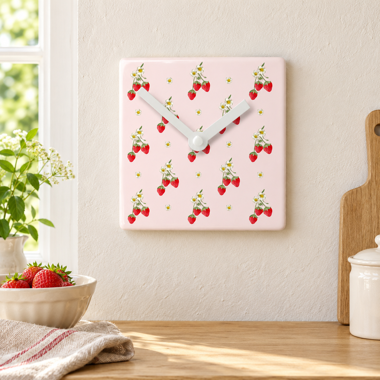 Strawberry Ceramic Clock - Battery Operated Wall Clock