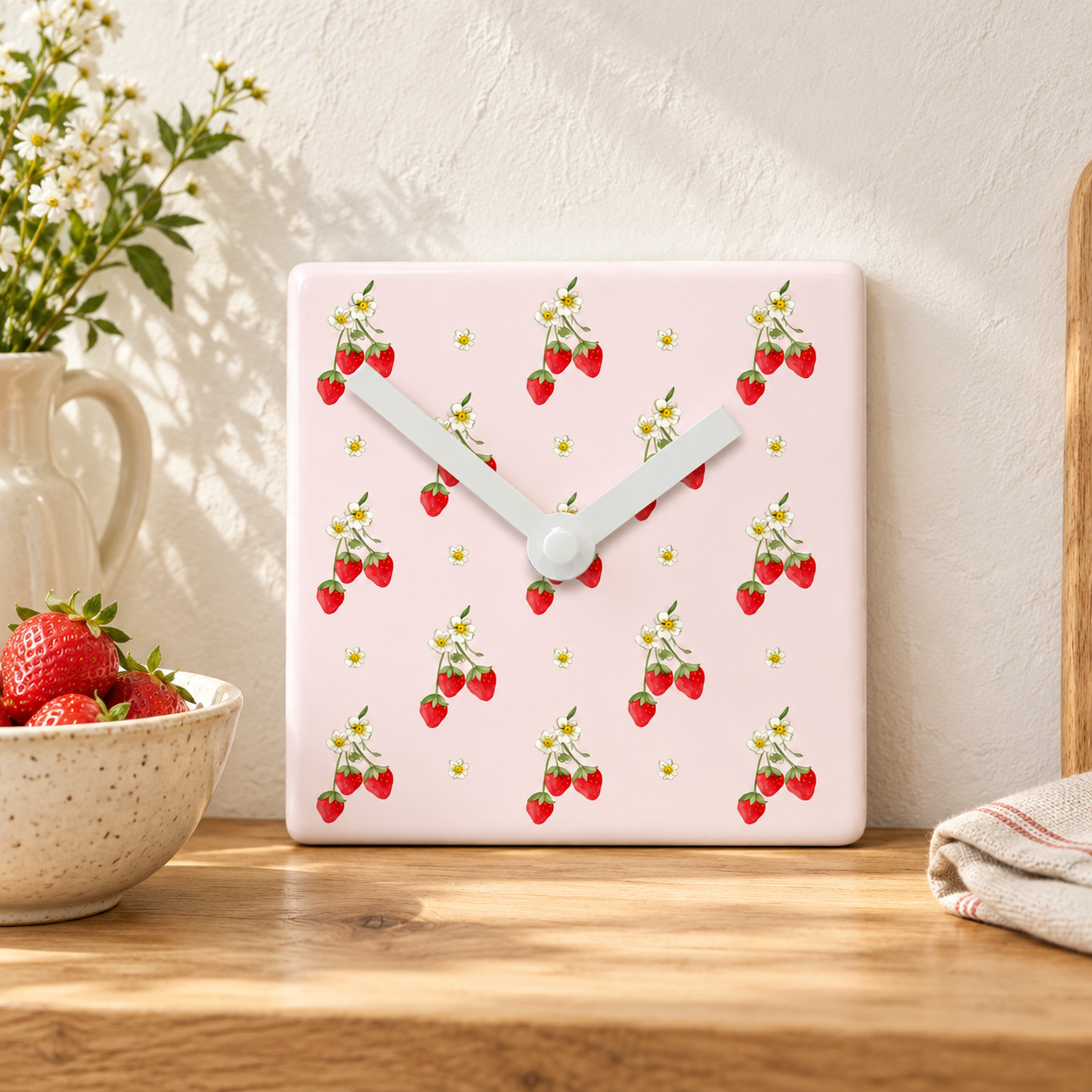 Strawberry Ceramic Clock - Battery Operated Wall Clock