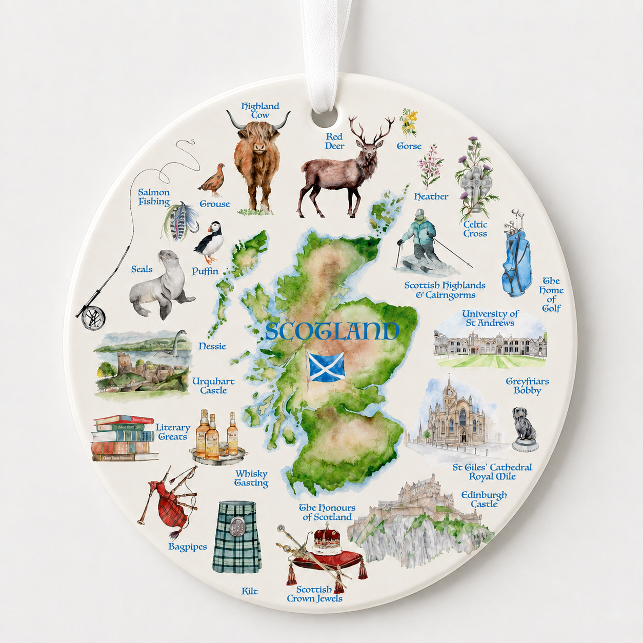 Scotland Map Ornament - Hand Finished Ceramic Keepsake Decoration - Scottish Gift