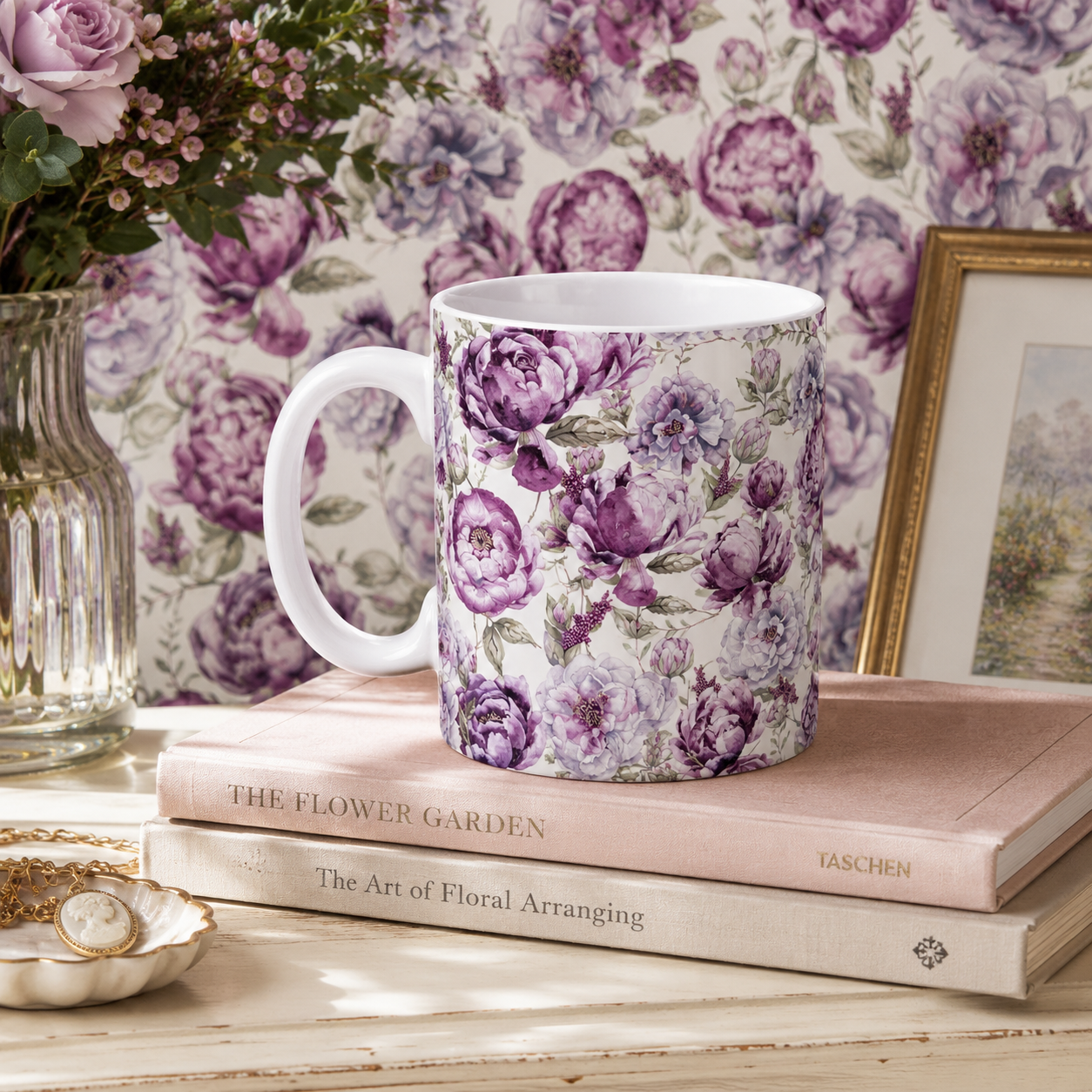 Ceramic Mug - Watercolour Peonies in Bloom - Floral Design - Floral Gift for Her