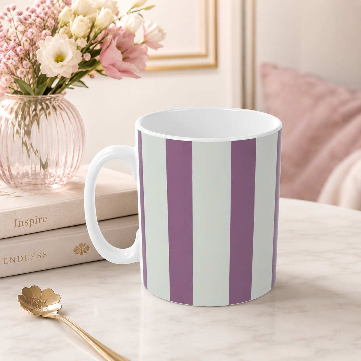 Ceramic Mug - Plum & Green Stripe