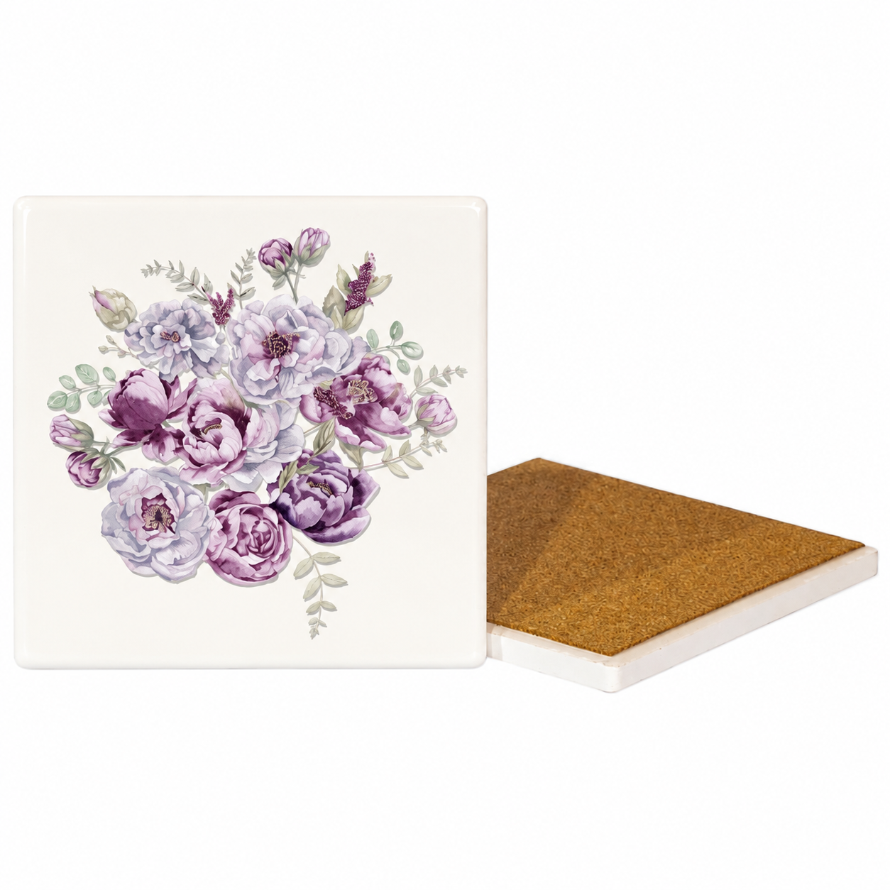 Peony Ceramic Coasters – Ribbon-Tied Set of Four
